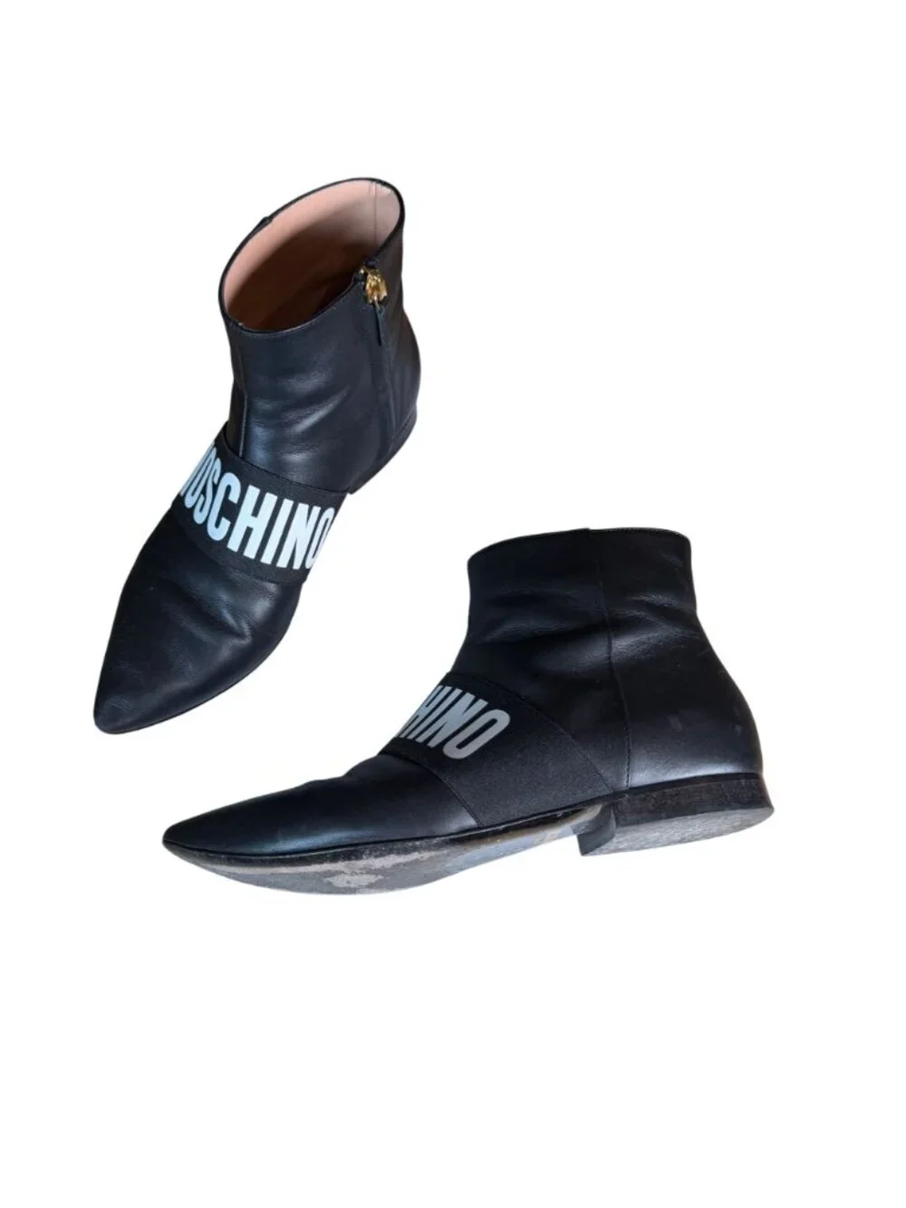 Moschino Couture Black Leather Pointed Toe Ankle Boot Size 37 w Box
